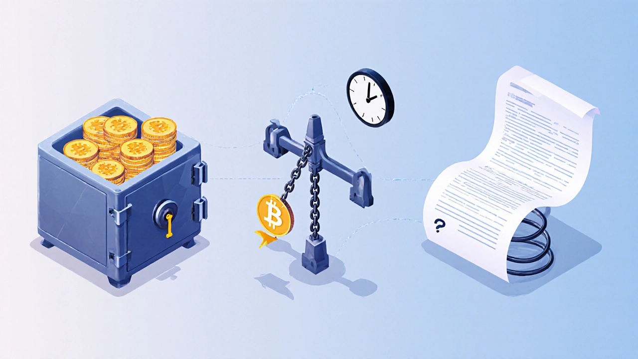 Isometrische Darstellung von Spot‑Handel, Futures‑Leverage und Optionen als visuelle Symbole.