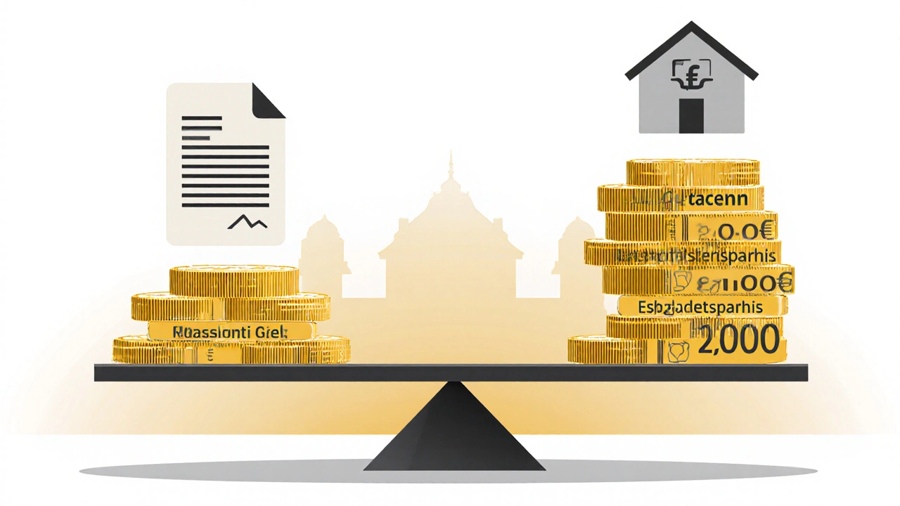 Eine Waage zeigt Kosten eines Gutachtens gegen die erhebliche Erbschaftssteuerersparnis.