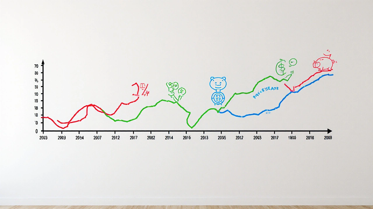 Zeitlinie vergleicht drei Tilgungsraten: 1%, 3% und 5% bei einer Immobilienfinanzierung.