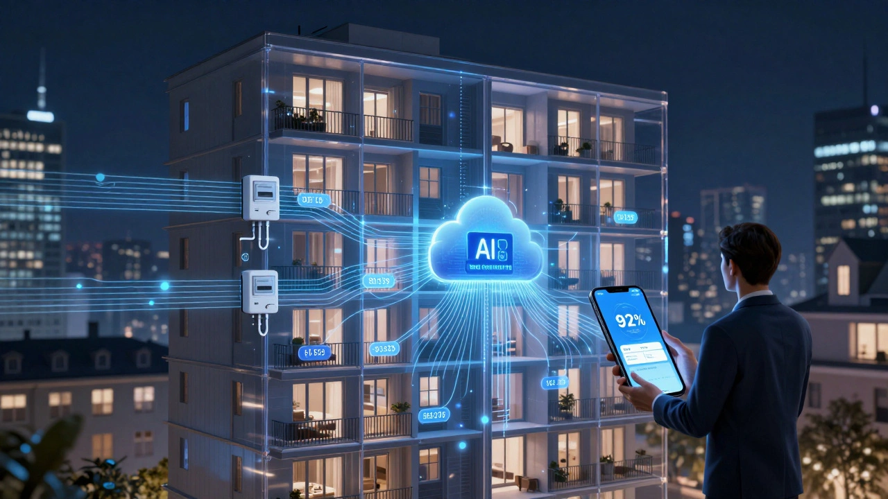 Smart-Meter-Daten fließen in eine KI-Cloud, die Nebenkosten automatisch auf Mieter verteilt.