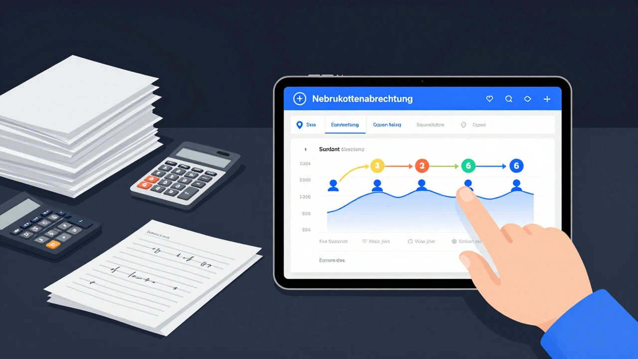 Vergleich: Unordentliche Papierabrechnung vs. digitale, fehlerfreie Software-Lösung.
