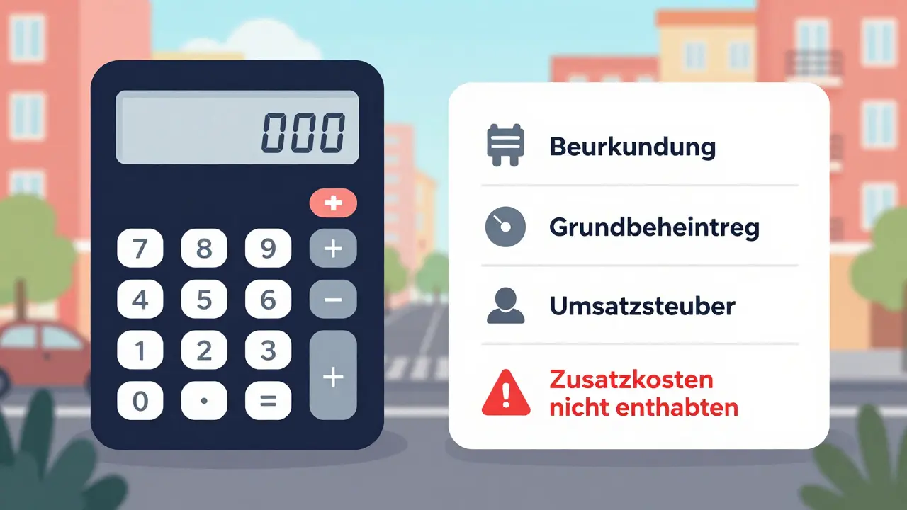 Vergleich von einfachem und detailliertem Notarkostenrechner mit Warnhinweis auf versteckte Zusatzkosten.