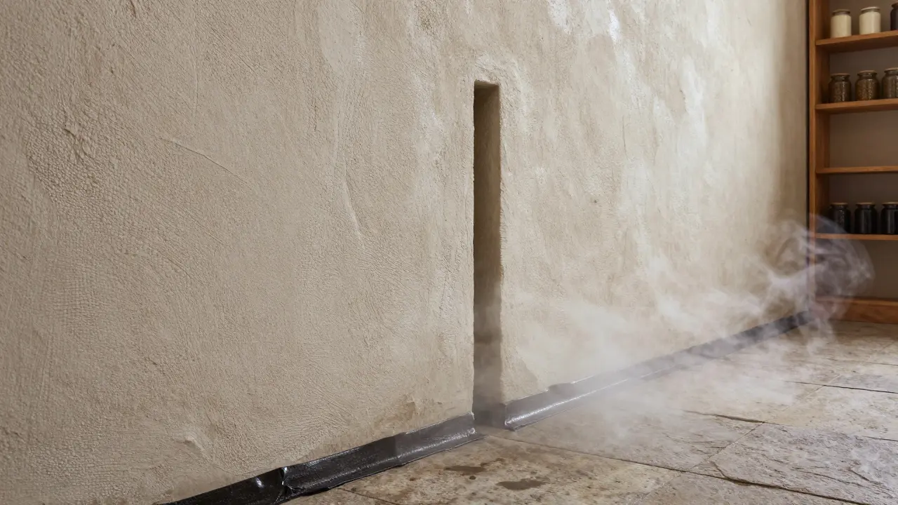 Sanierter historischer Keller mit diffusionsoffener Putzschicht und natürlicher Querlüftung.