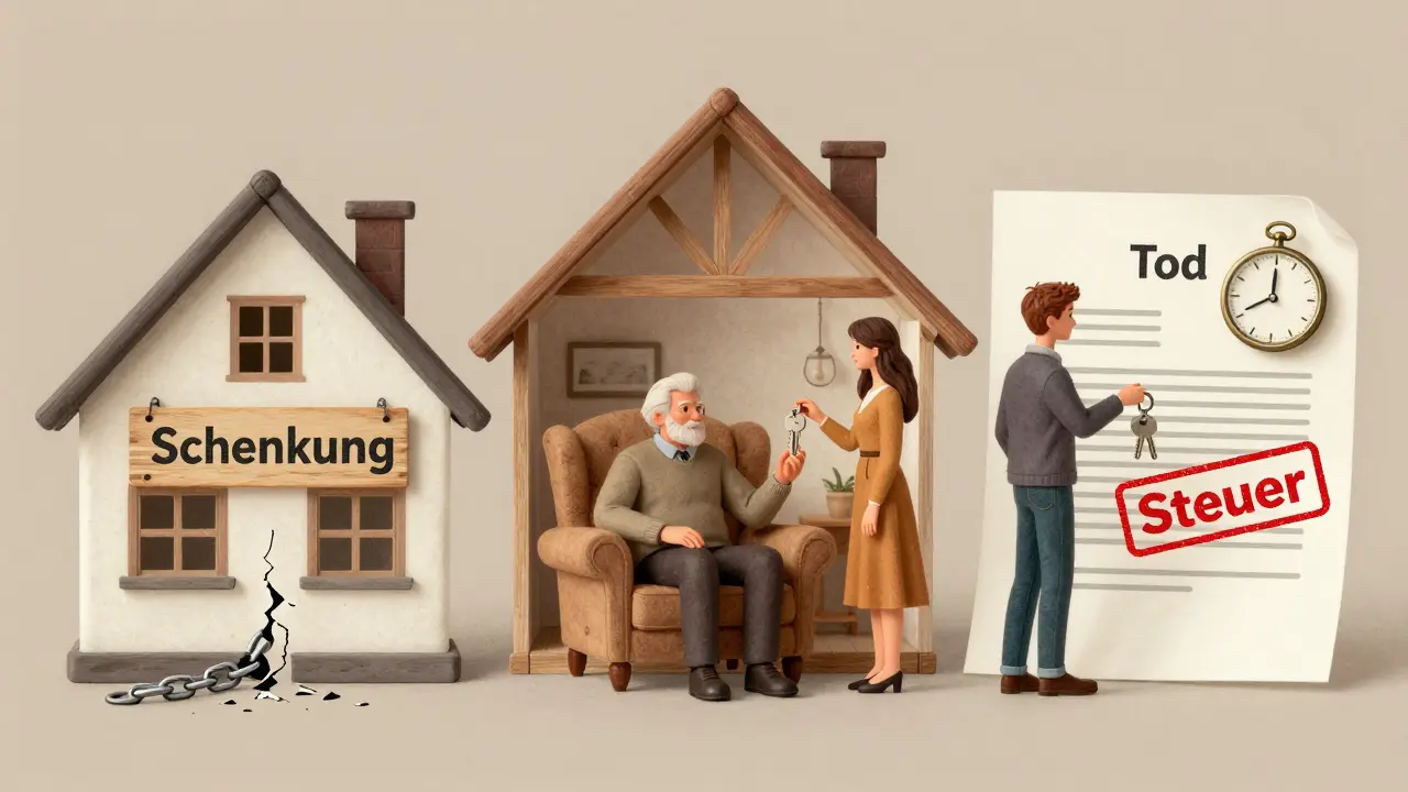 Three symbolic models of property transfer with visual metaphors for risks and benefits.