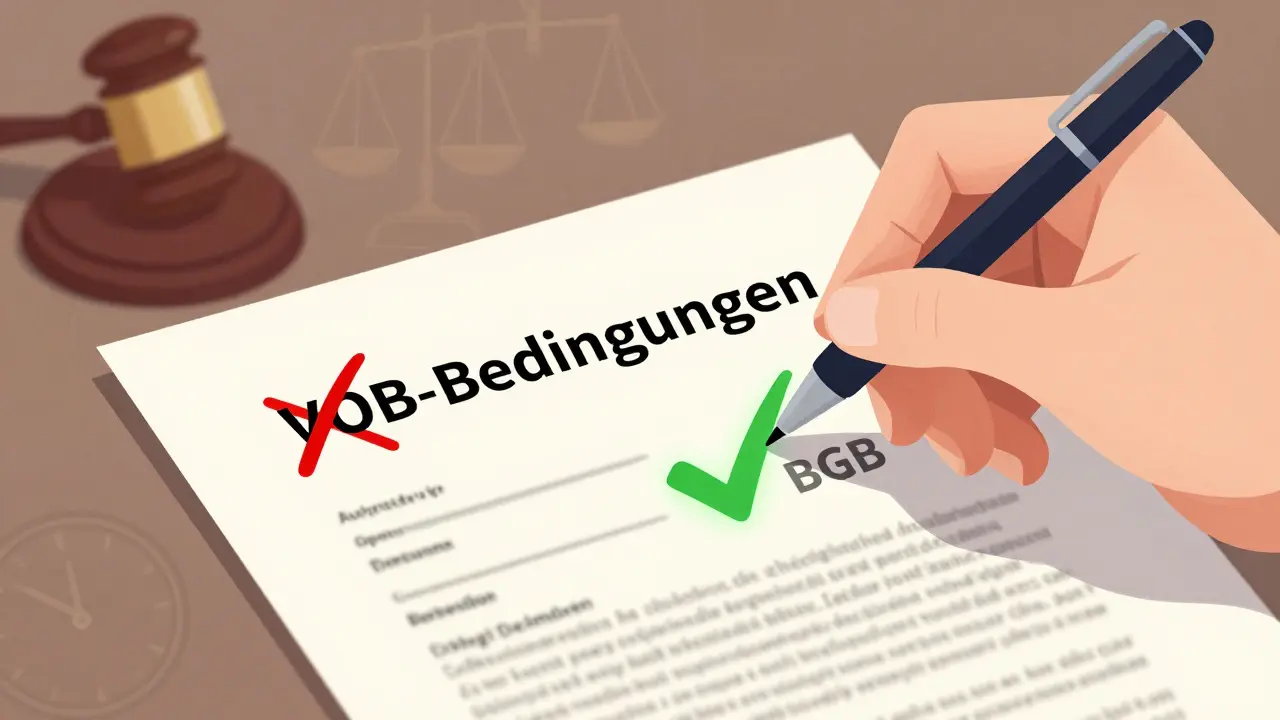 Ein Vertrag mit VOB wird abgelehnt, während BGB als sichere Option leuchtet.