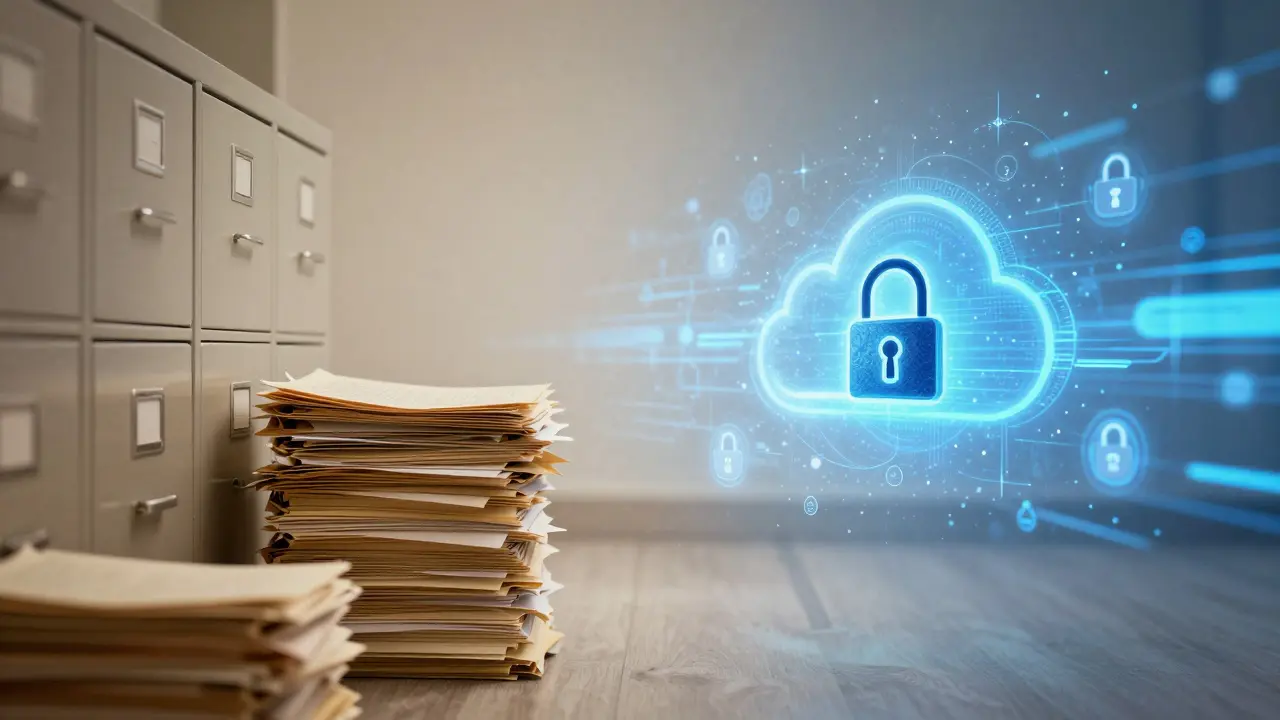 Übergang von Papierarchiv zu digitaler Dokumentenspeicherung