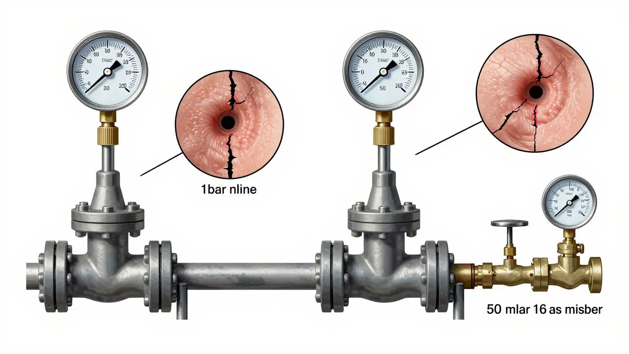 Zwei-stufige Gasanschlussprüfung: Belastungsprüfung mit 1 Bar und Dichtheitsprüfung mit 50 mbar im Vergleich.