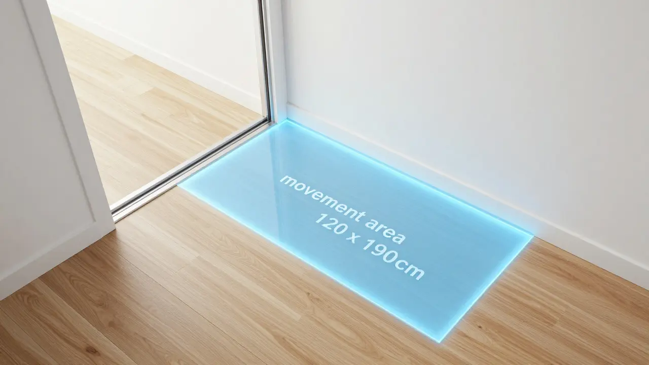 Architektonische Darstellung der Bewegungsfläche vor einer Schiebetür