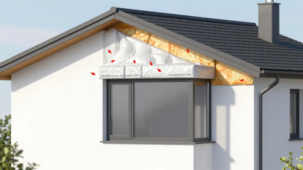 Querschnitt eines Hauses mit Fokus auf Fassaden-, Dach- und Fensterdämmung