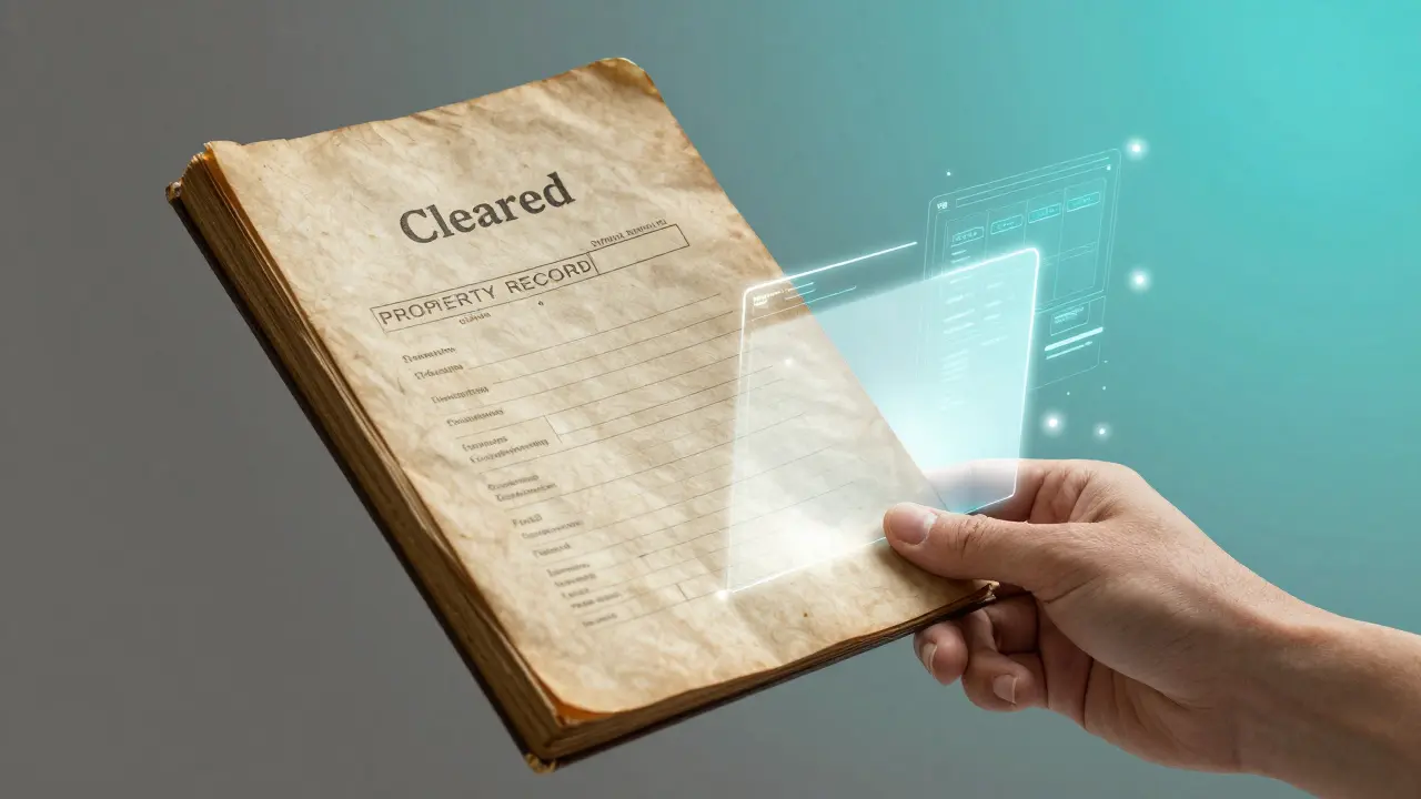 Symbolische Darstellung der Digitalisierung des Grundbuchs von Papier zu digital