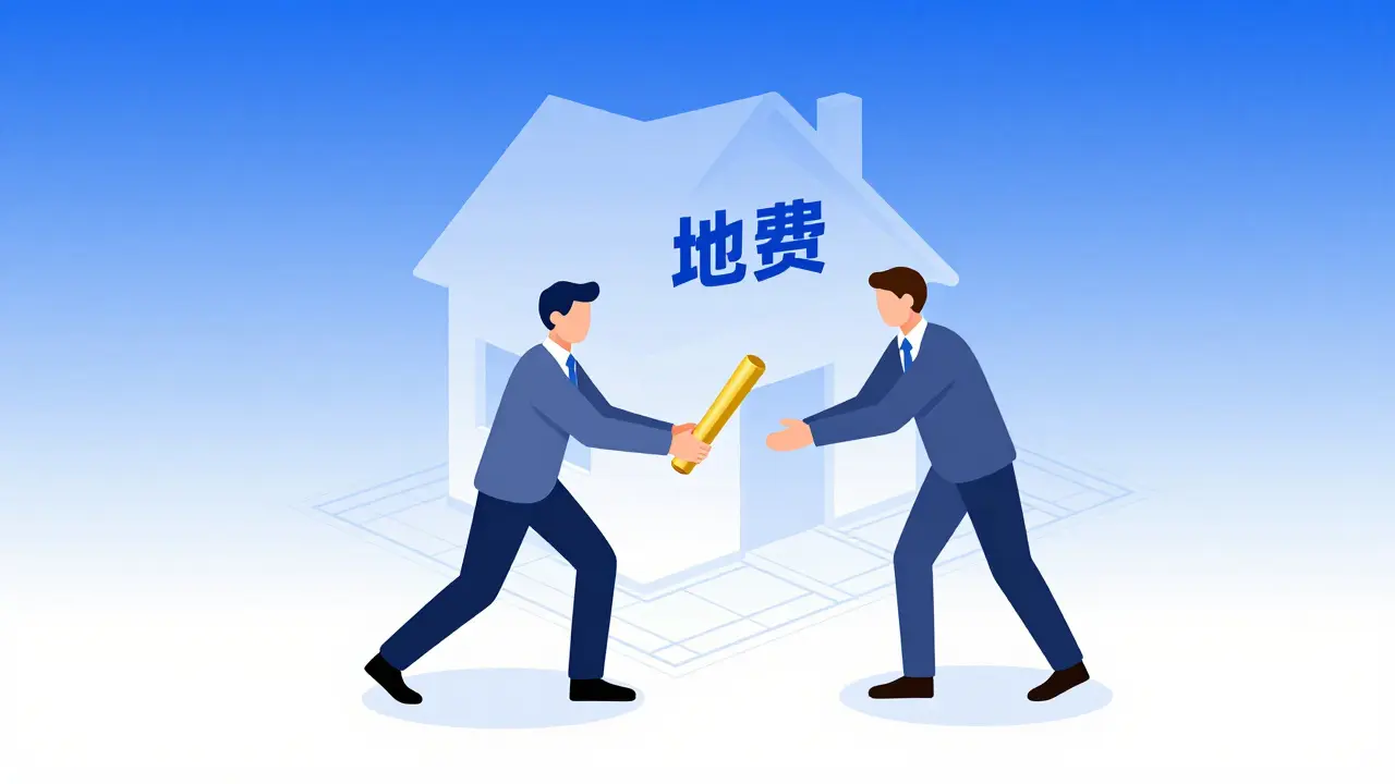 Symbolische Darstellung eines Bankwechsels als Staffellauf vor einem Hausentwurf