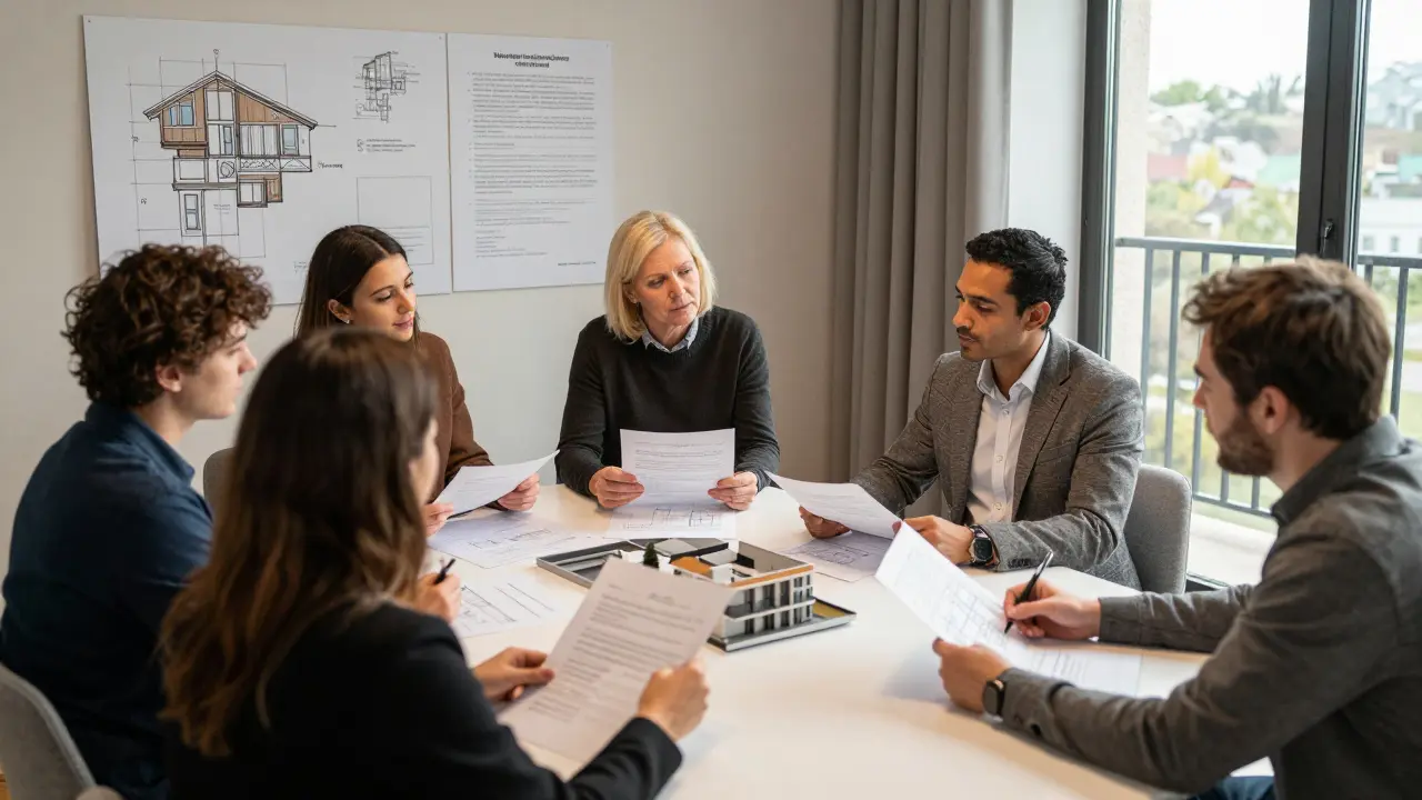 Besprechung über Balkonmodifikationen in einer Eigentümerversammlung