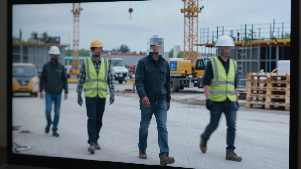Digital verpixelte Gesichter von Arbeitern zur DSGVO-Konformität