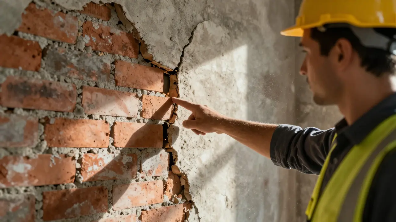 Handwerker deckt versteckte Baumängel im Altbau auf