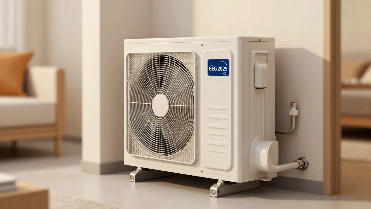 Moderne Wärmepumpe im Keller als erneuerbare Heizlösung