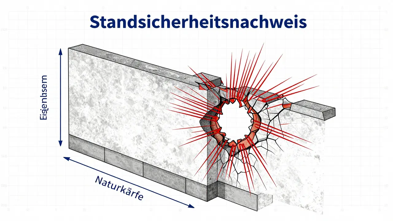 Schnittzeichnung: Intakte tragende Wand vs. riskanter Wanddurchbruch