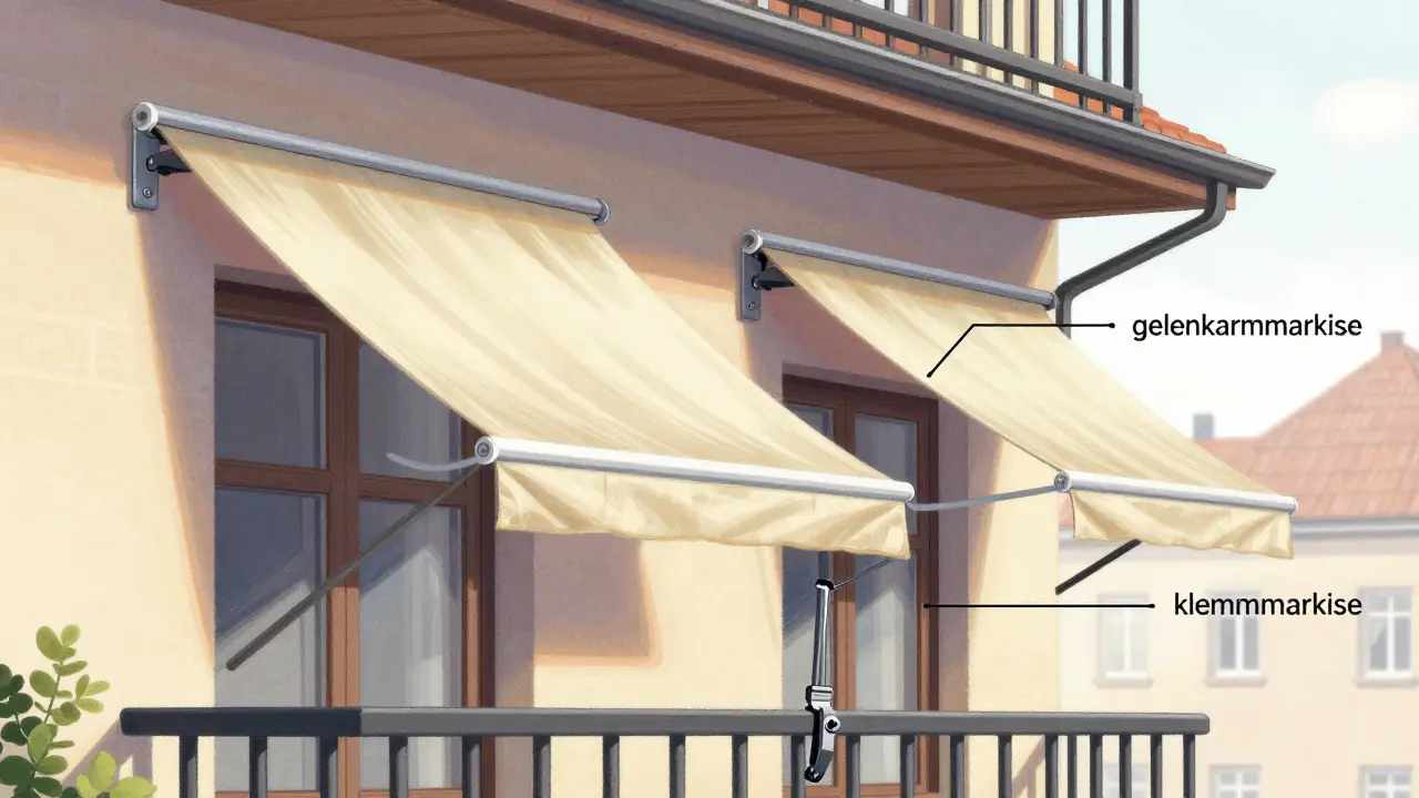 Vergleich von fest montierter und klemmbarer Markise am Balkon