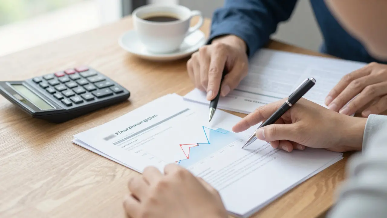 Beratungsgespräch über Finanzierungsdokumente am Tisch