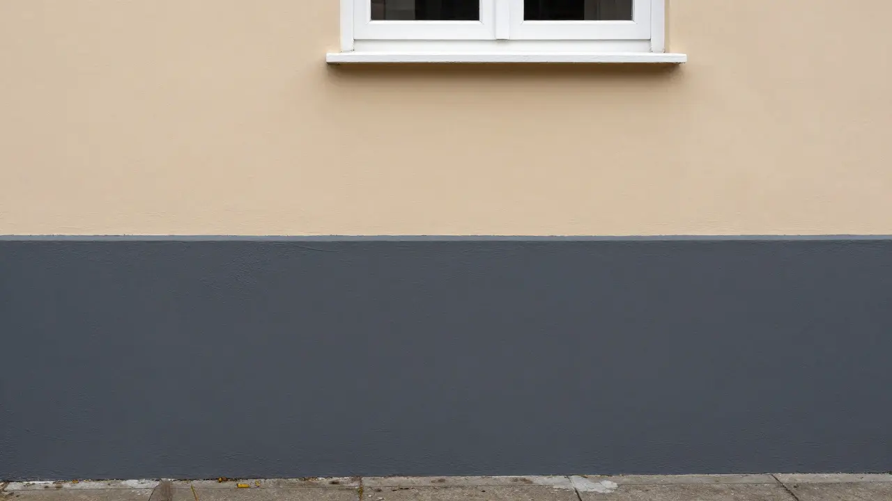 Detailansicht dunkler Sockelzone zur Schmutzkaschierung an einer Hausfassade
