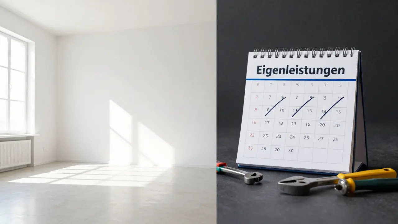 Fertiges Zimmer versus Kalender mit Bauverzögerungen