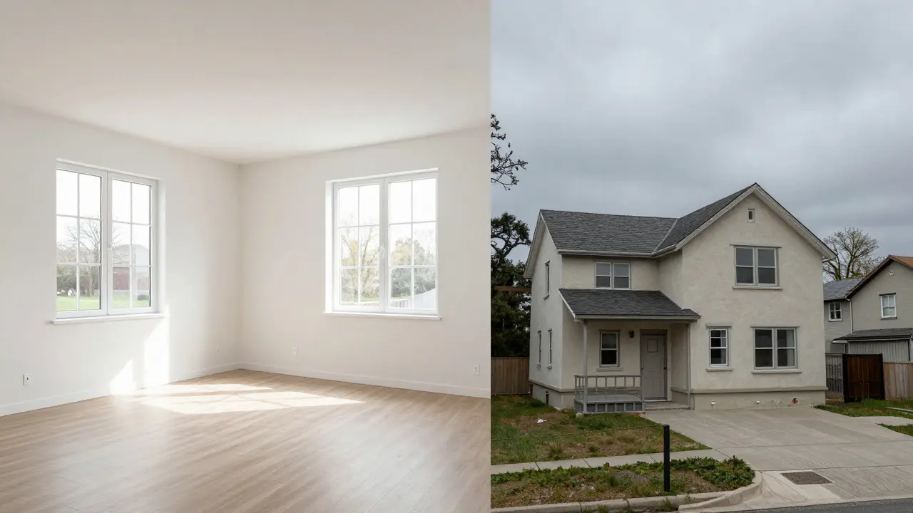Kontrast zwischen renovierter Stadtwohnung und älterem Landhaus