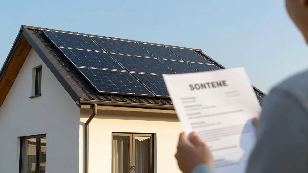 Modernes Haus mit Photovoltaik-Anlage auf dem neuen Dach
