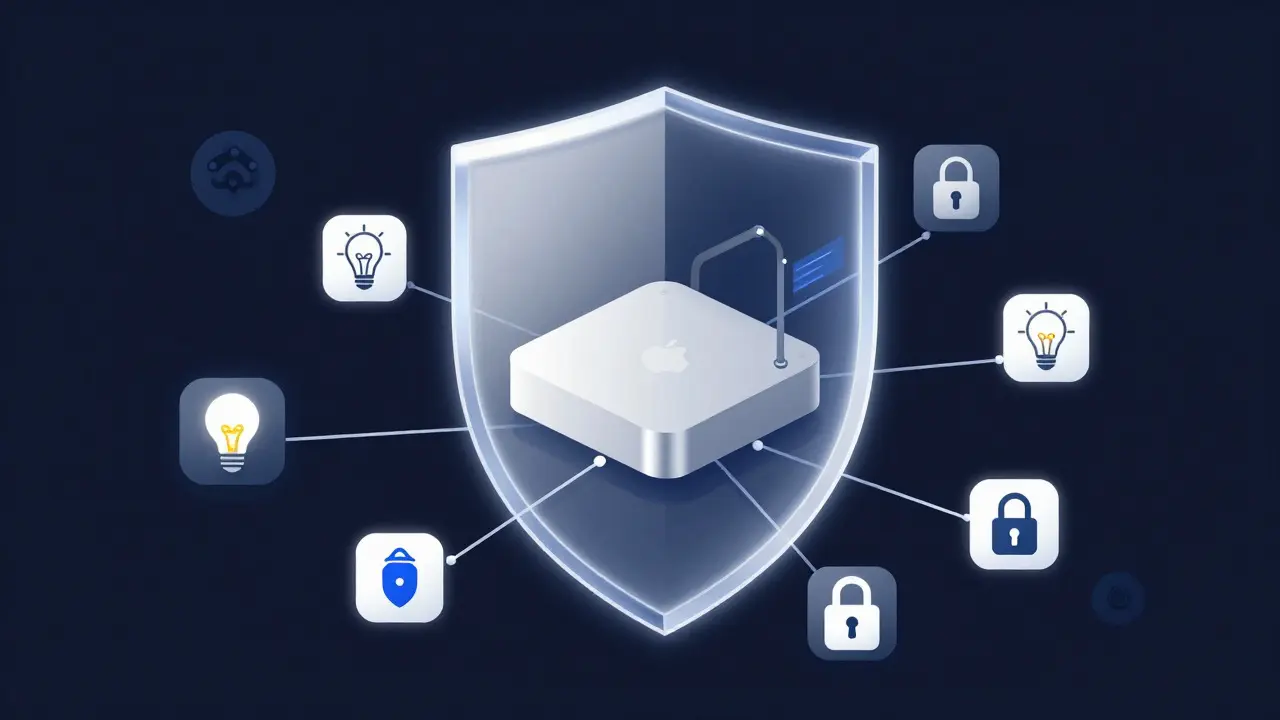 Abstrakte Darstellung von lokaler Datenverarbeitung und Sicherheit bei HomeKit