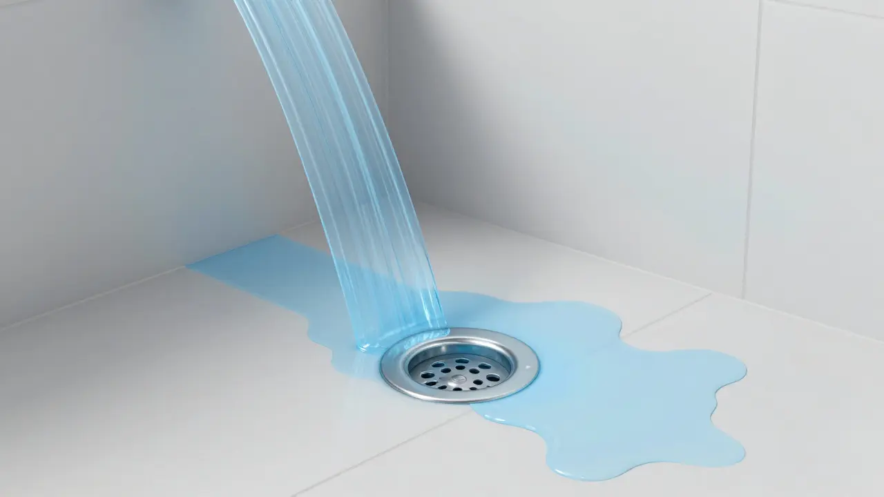 Visualisierung der Wasserabfluss-Dynamik auf einem geneigten Badefußboden