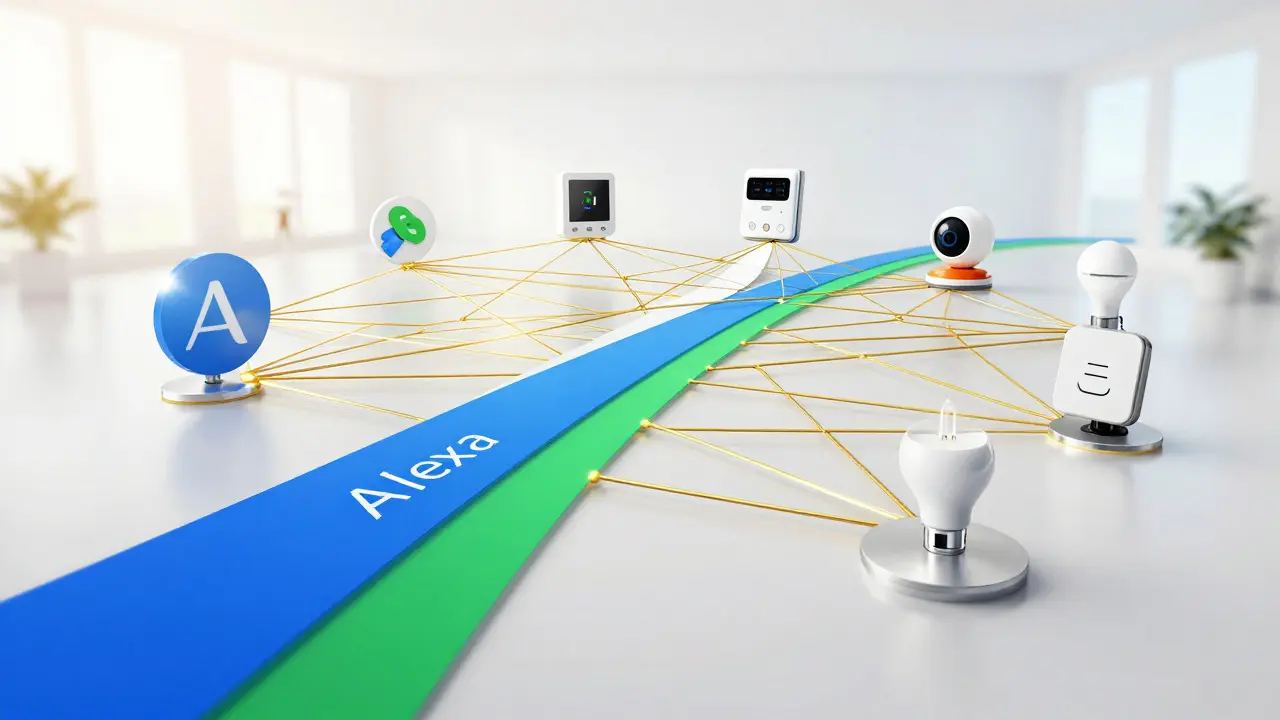 Visuelle Darstellung des Matter-Protokolls, das verschiedene Systeme verbindet