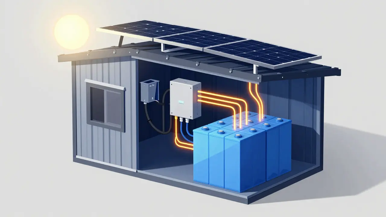 Schematische Darstellung des Energieflusses von Solarmodulen zum Akku