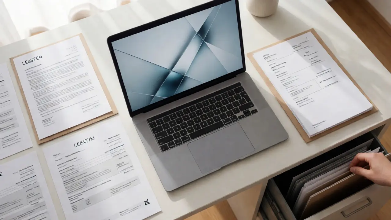 Vorbereitung der digitalen Steuererklärung mit Unterlagen am Laptop