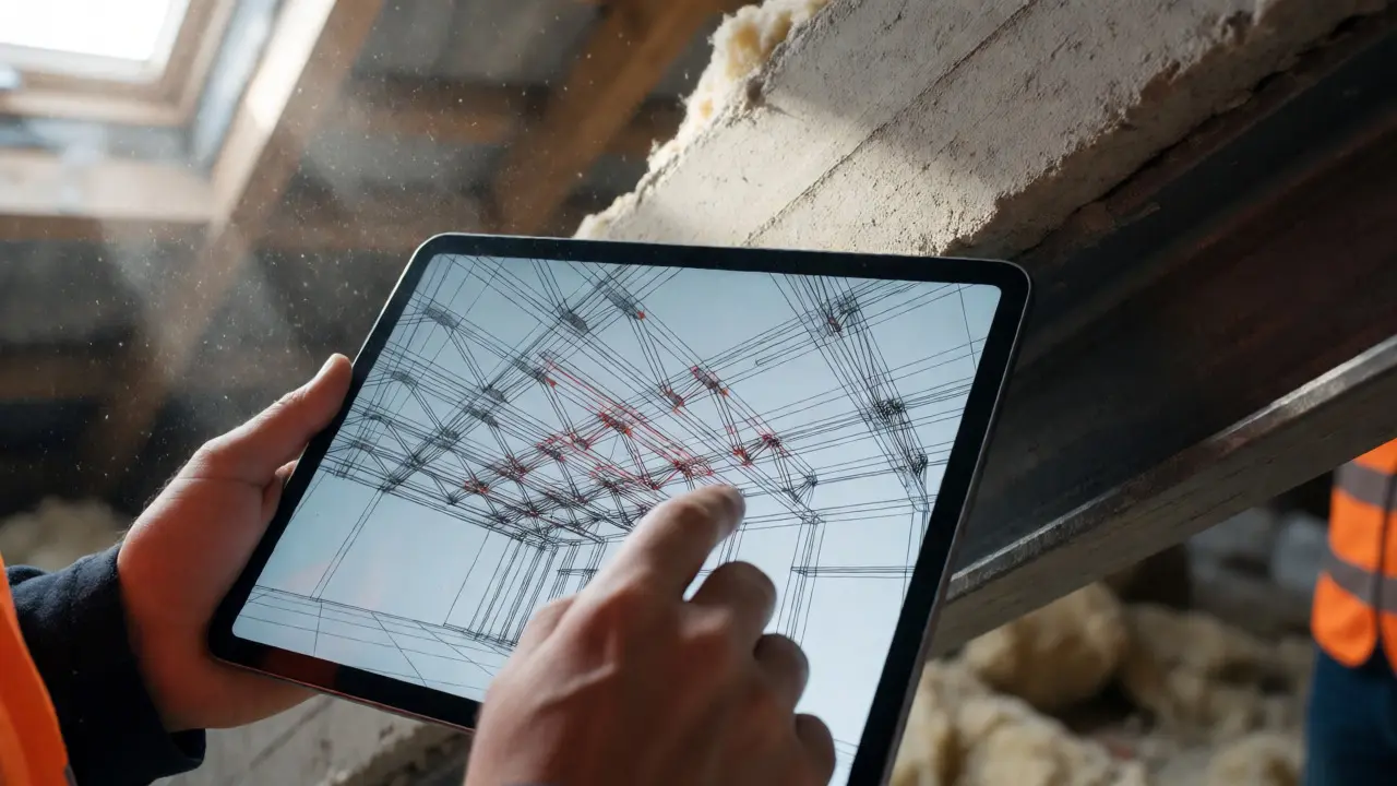 Ingenieur prüft BIM-Modell auf Baustelle