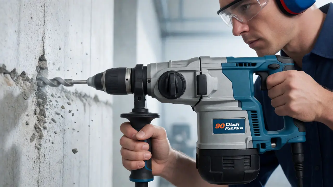 Profi-Bohrhammer bohrt präzise in Betonwand