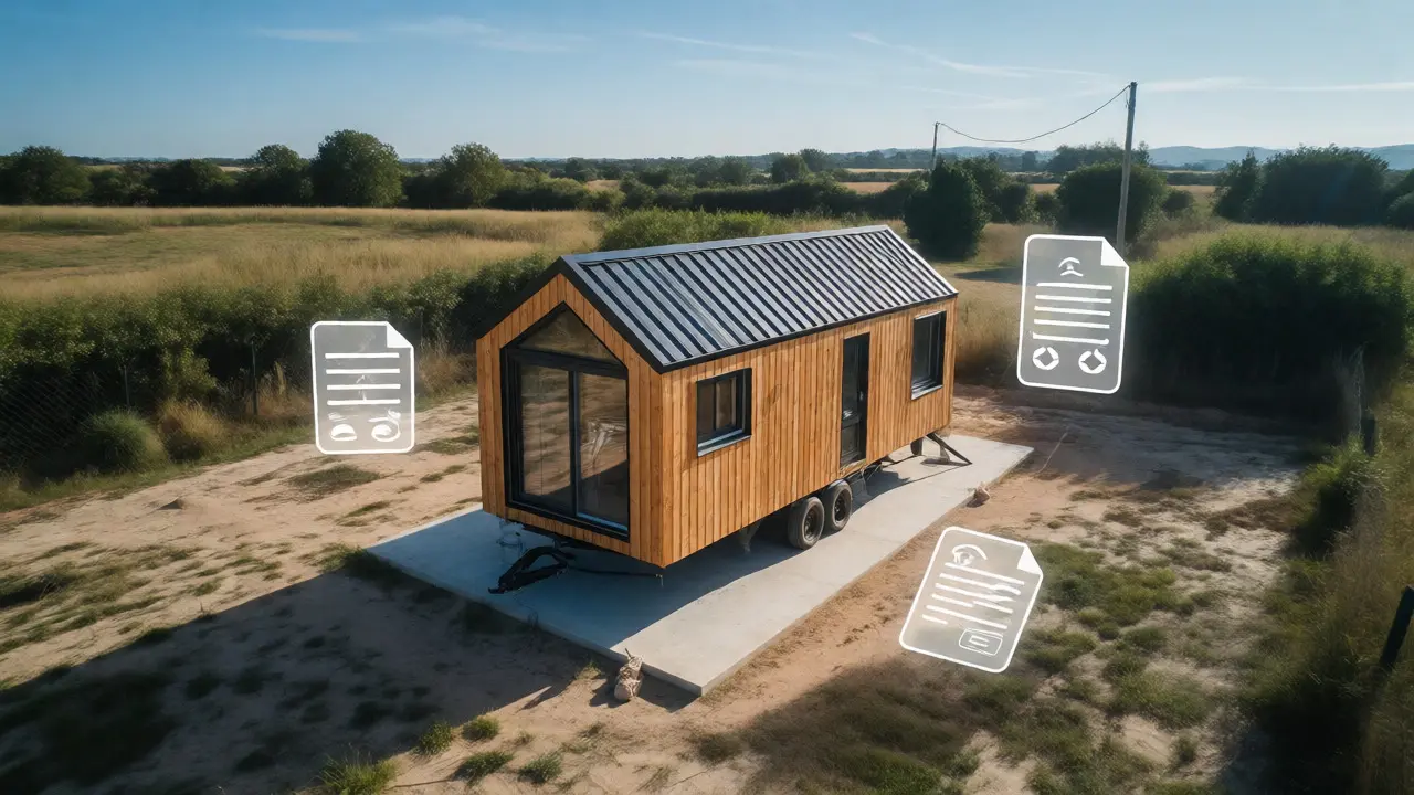Tiny House in Frankreich mit symbolischen Hinweisen auf versteckte Kosten