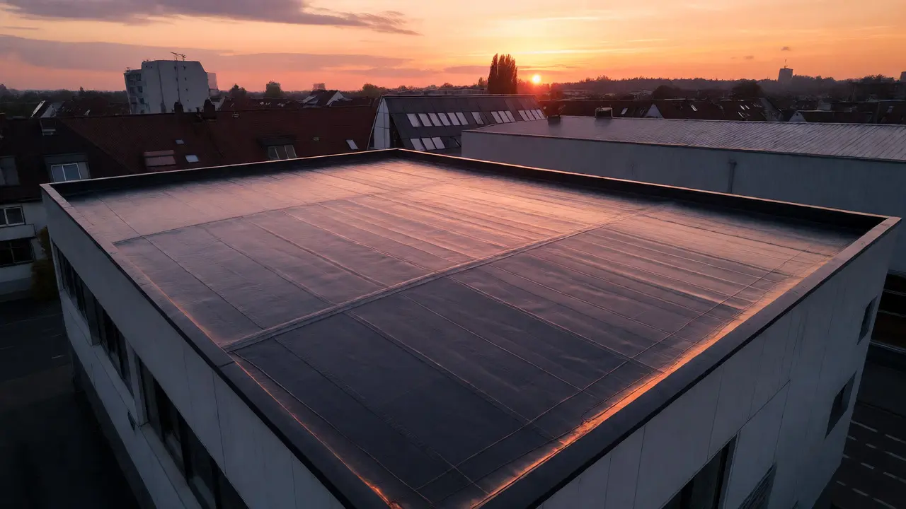 Großes EPDM-Flachdach im Sonnenuntergang